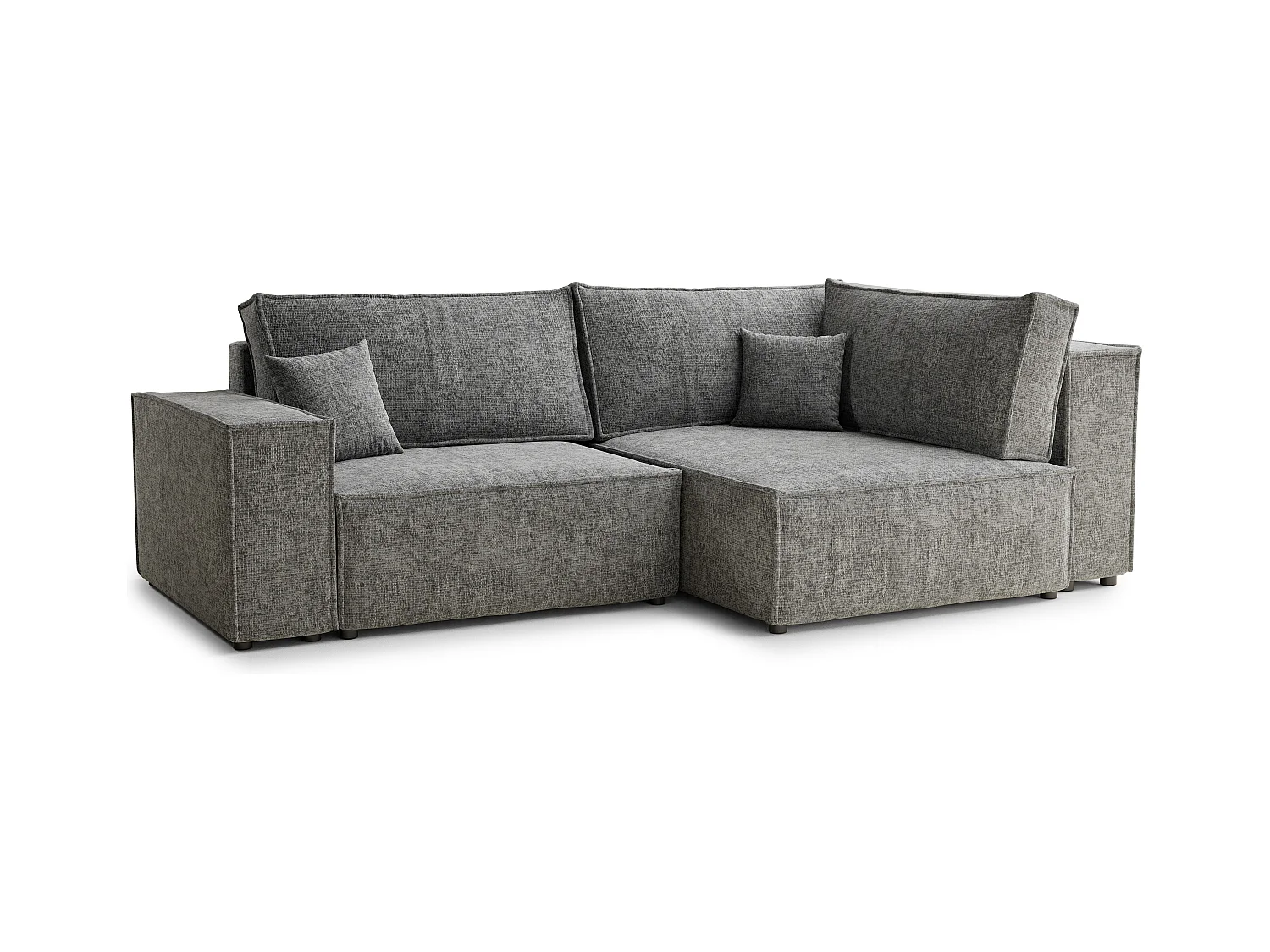 Canapé d'angle droit avec fonction lit en tissu chenille gris TONGA