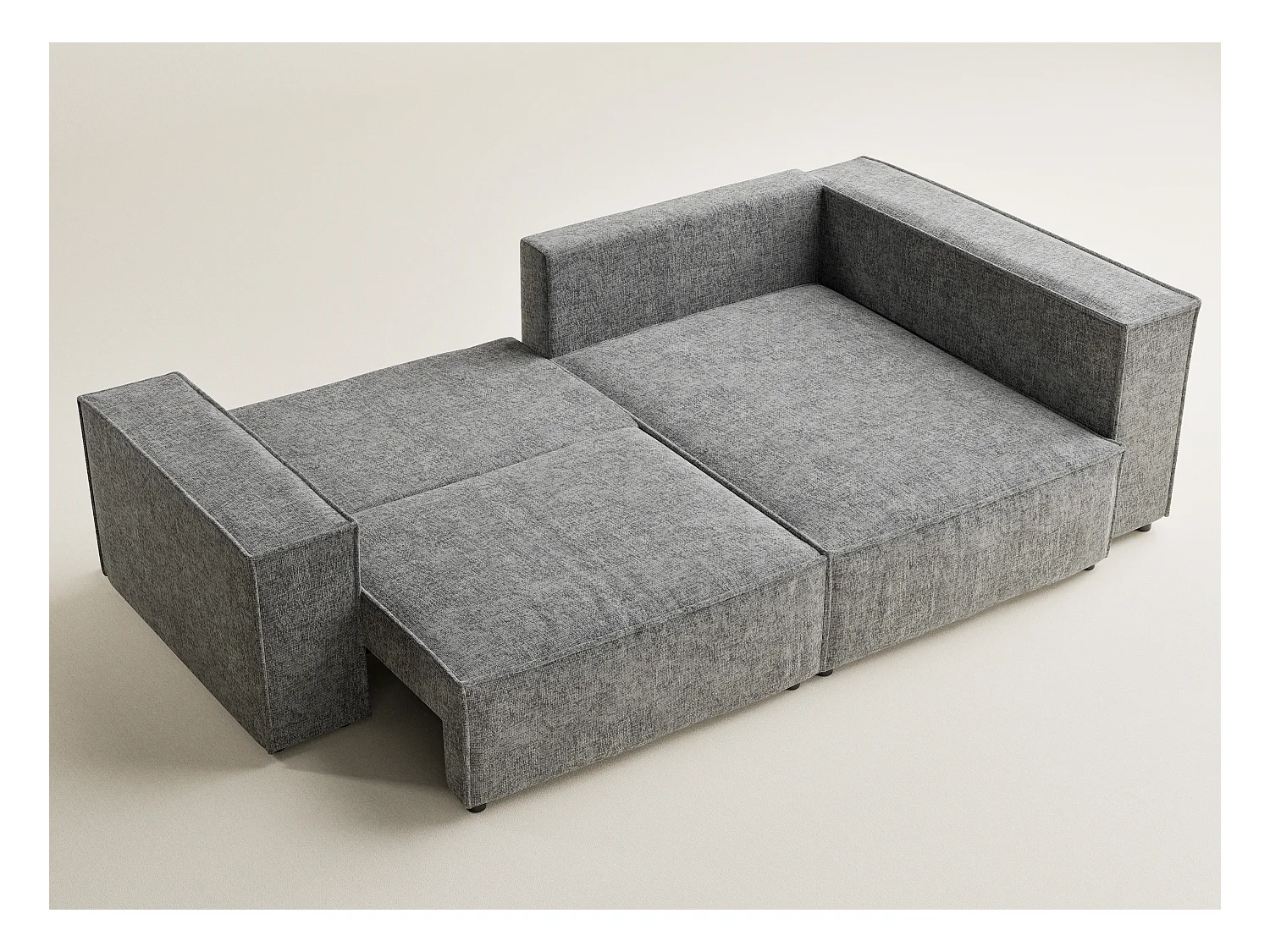 Canapé d'angle droit avec fonction lit en tissu chenille gris TONGA