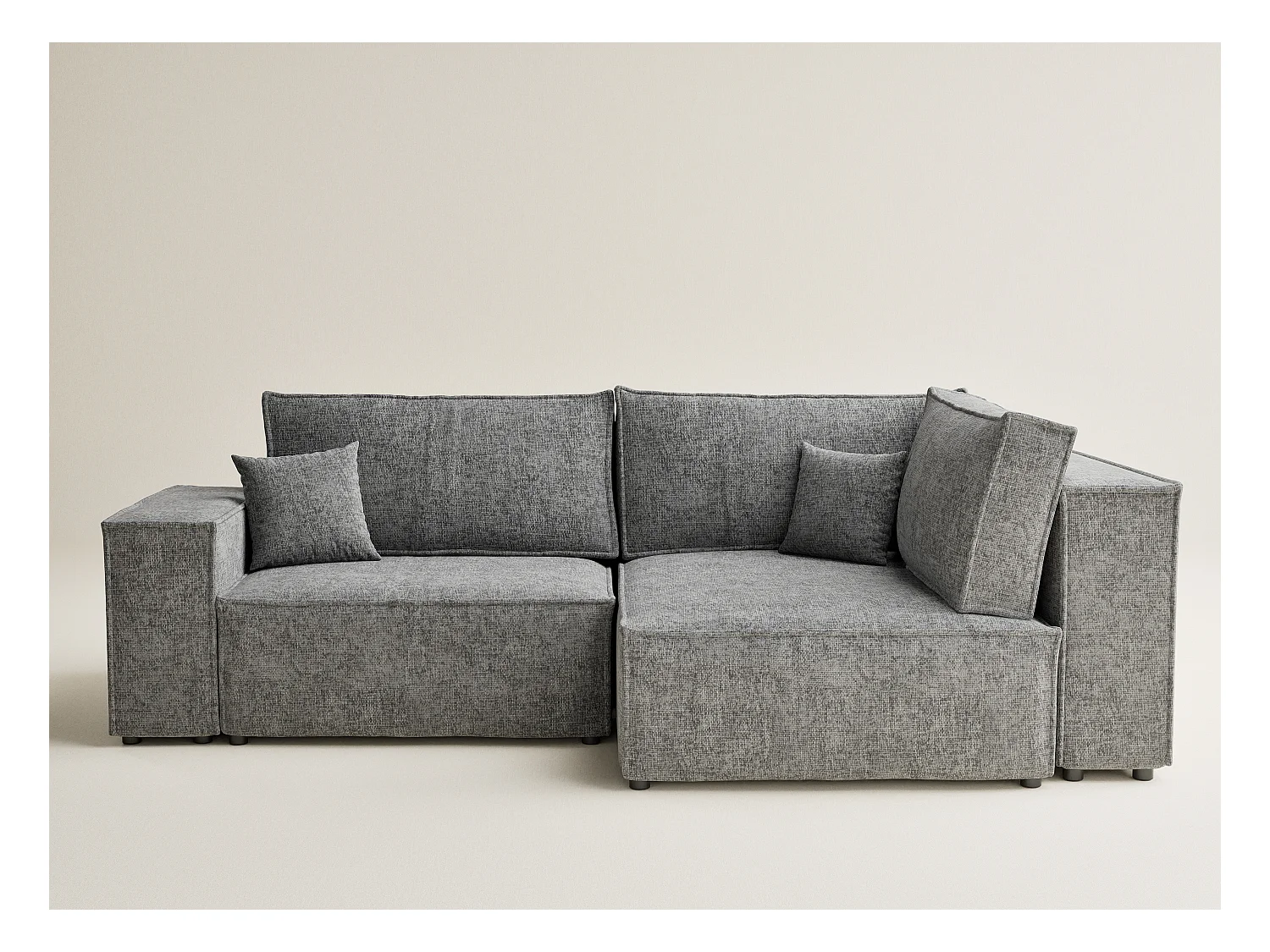 Canapé d'angle droit avec fonction lit en tissu chenille gris TONGA