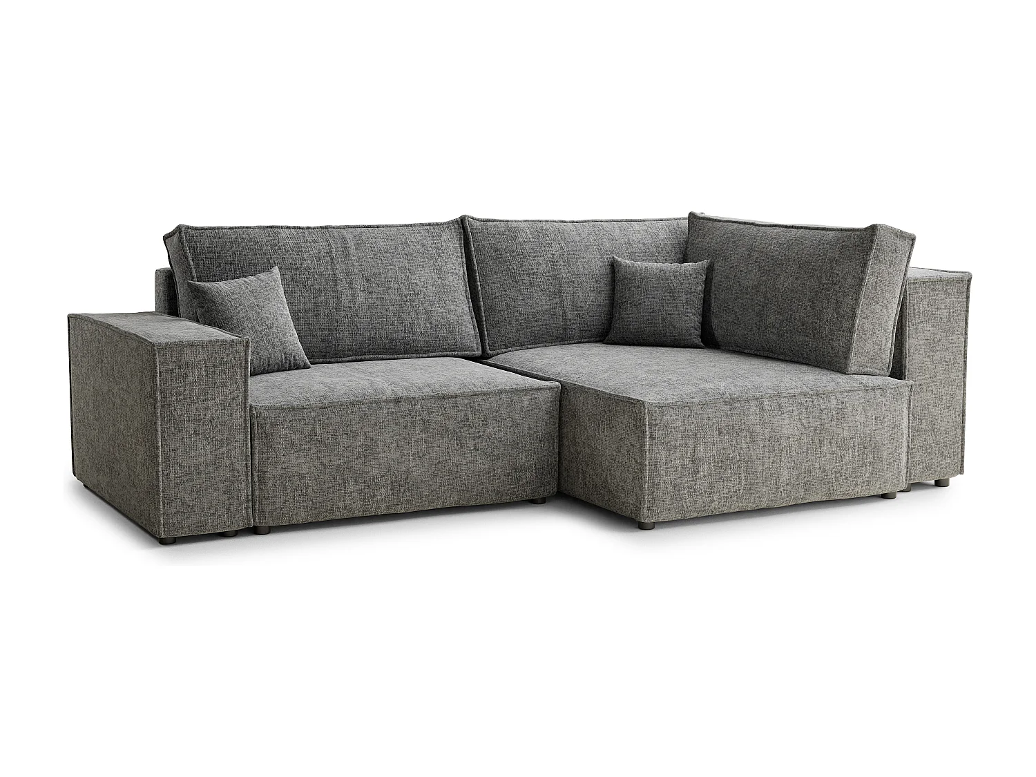 Canapé d'angle droit avec fonction lit en tissu chenille gris TONGA