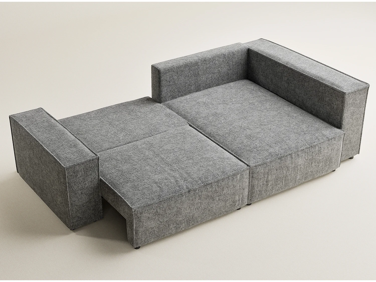 Canapé d'angle droit avec fonction lit en tissu chenille gris TONGA