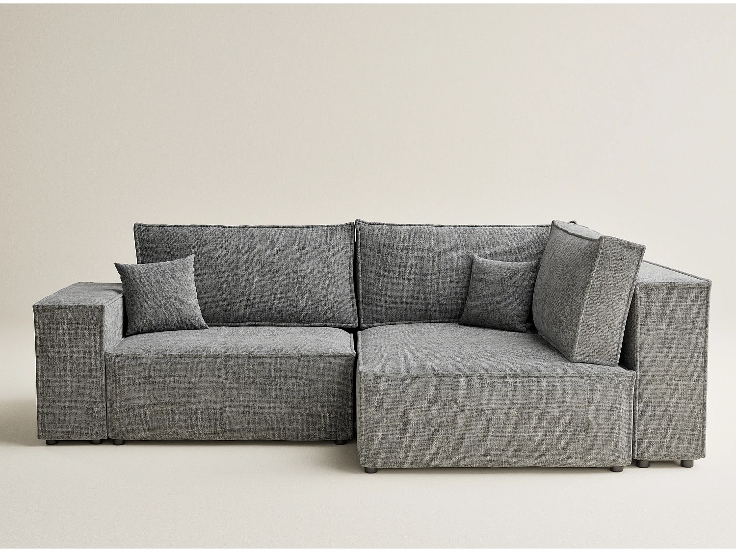 Canapé d'angle droit avec fonction lit en tissu chenille gris TONGA