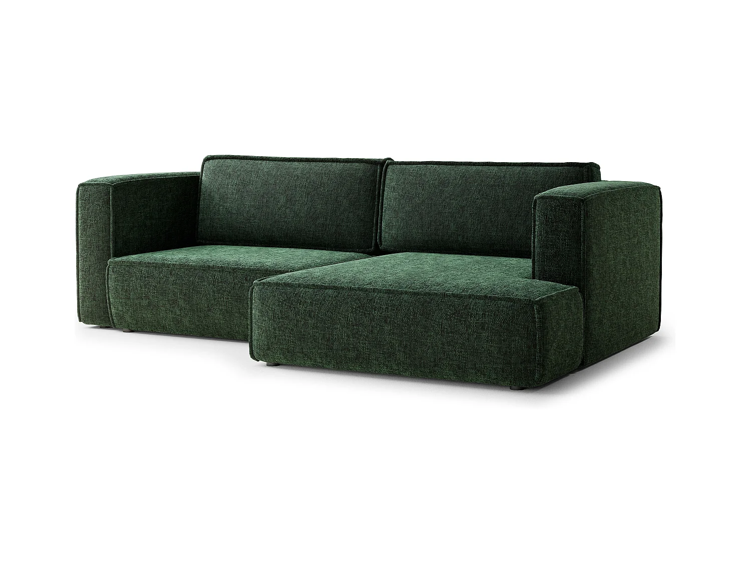 Canapé d'angle droit avec fonction lit en tissu chenille vert foncé VELTO