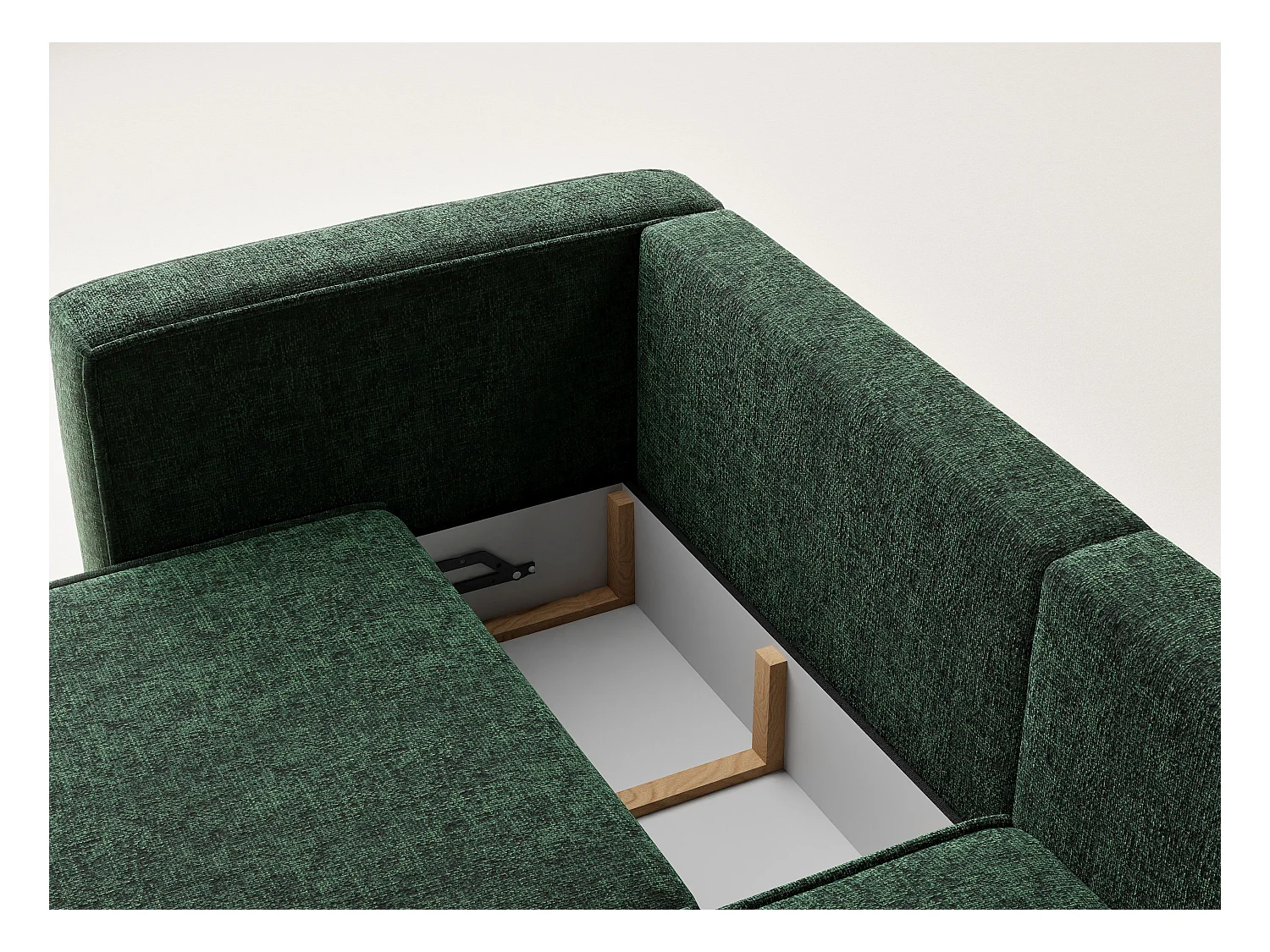 Canapé d'angle droit avec fonction lit en tissu chenille vert foncé VELTO