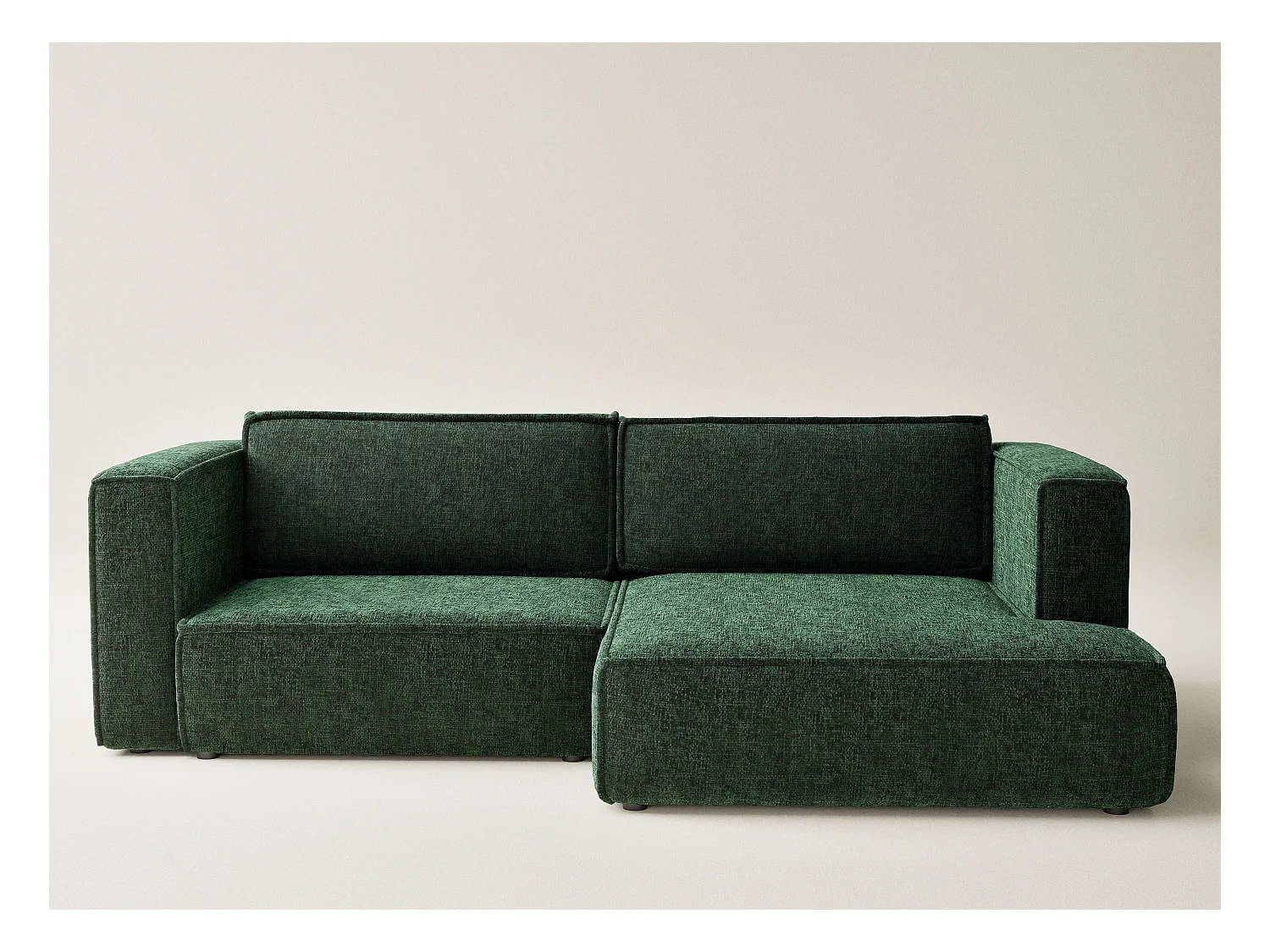 Canapé d'angle droit avec fonction lit en tissu chenille vert foncé VELTO