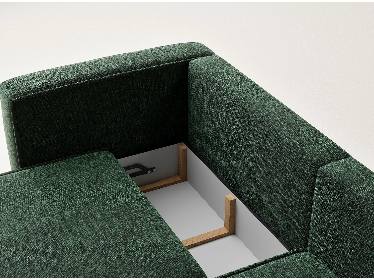 Canapé d'angle droit avec fonction lit en tissu chenille vert foncé VELTO