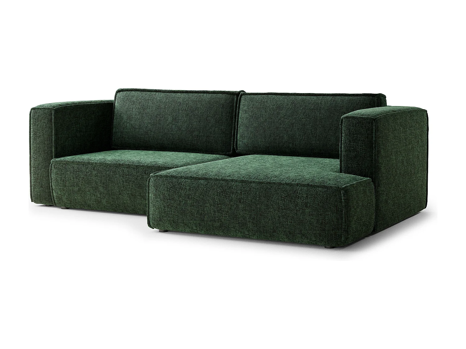 Canapé d'angle droit avec fonction lit en tissu chenille vert foncé VELTO