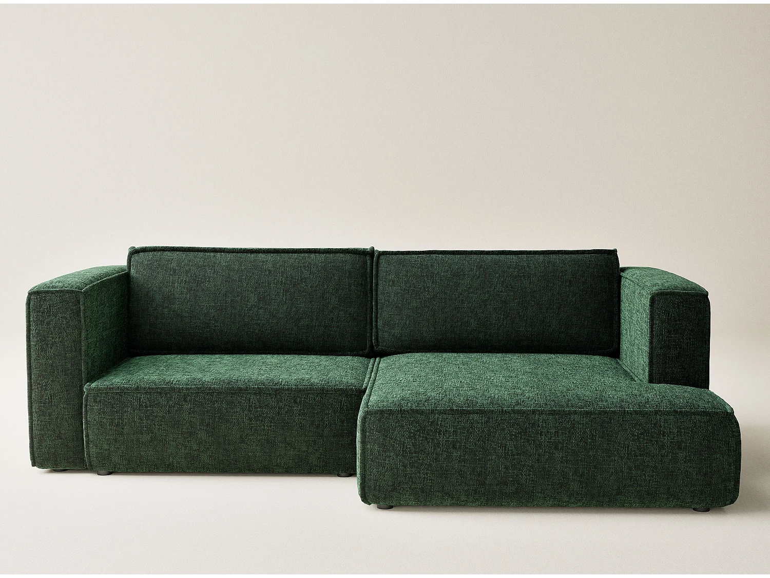 Canapé d'angle droit avec fonction lit en tissu chenille vert foncé VELTO