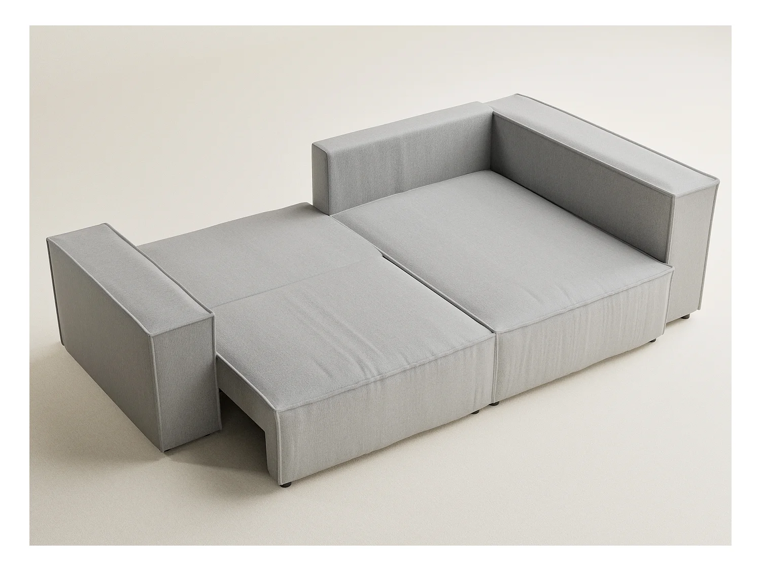 Canapé d'angle droit avec fonction lit en tissu tressé beige gris TONGA