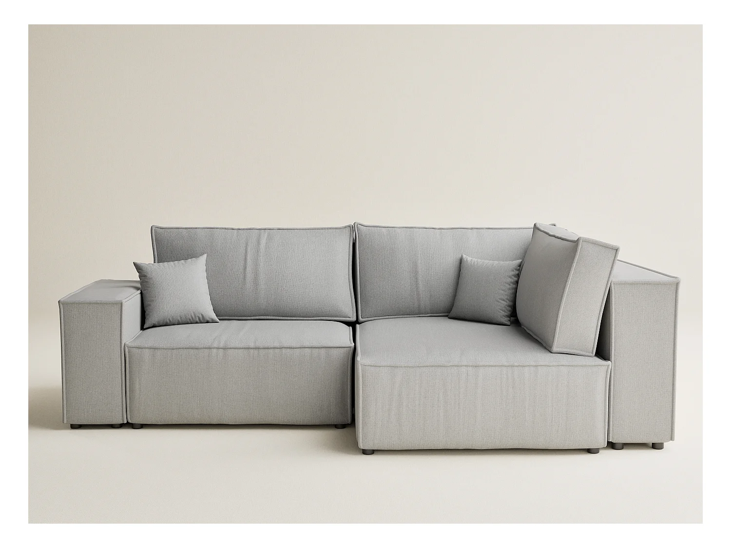 Canapé d'angle droit avec fonction lit en tissu tressé beige gris TONGA