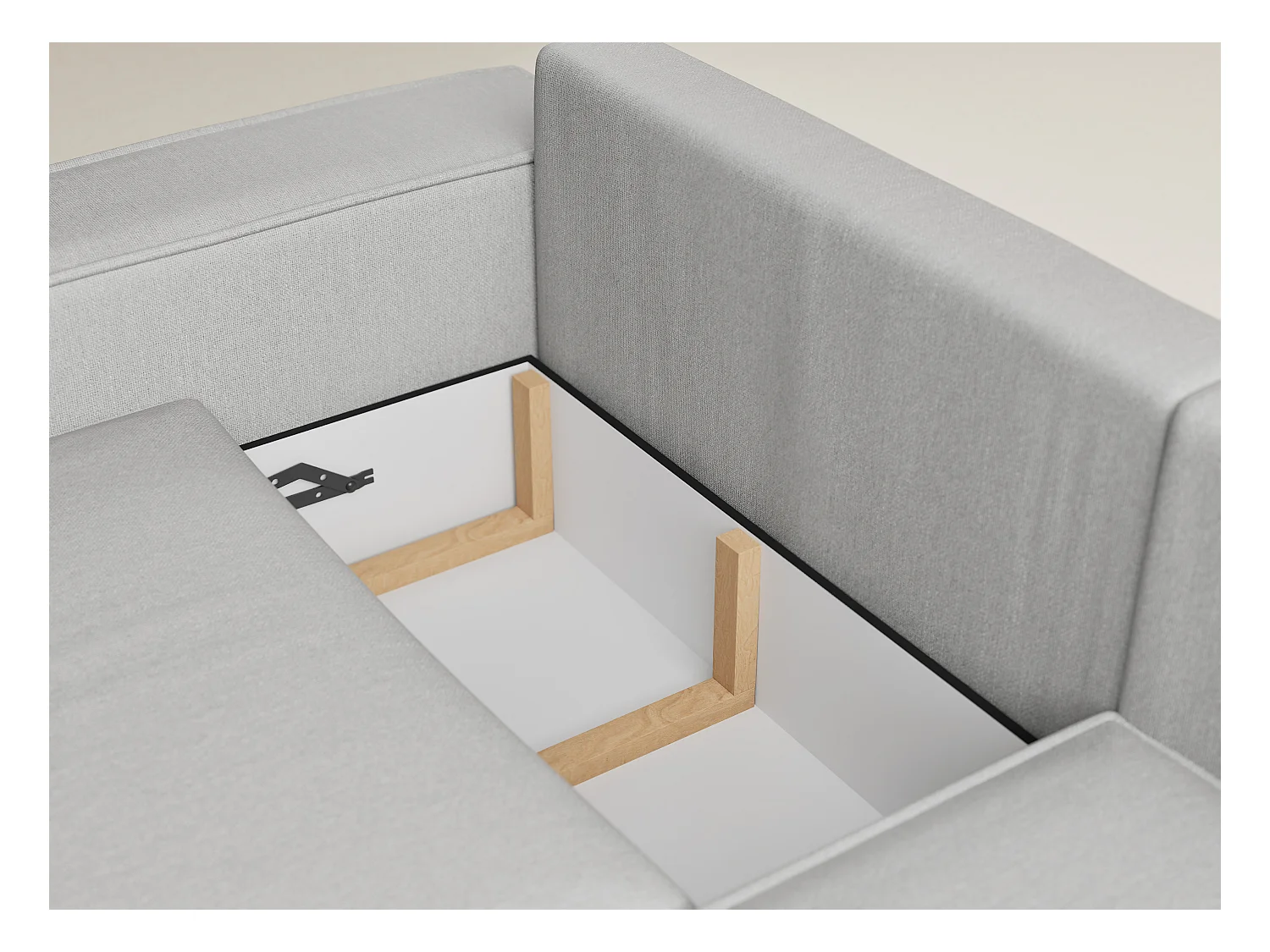 Canapé d'angle droit avec fonction lit en tissu tressé beige gris TONGA