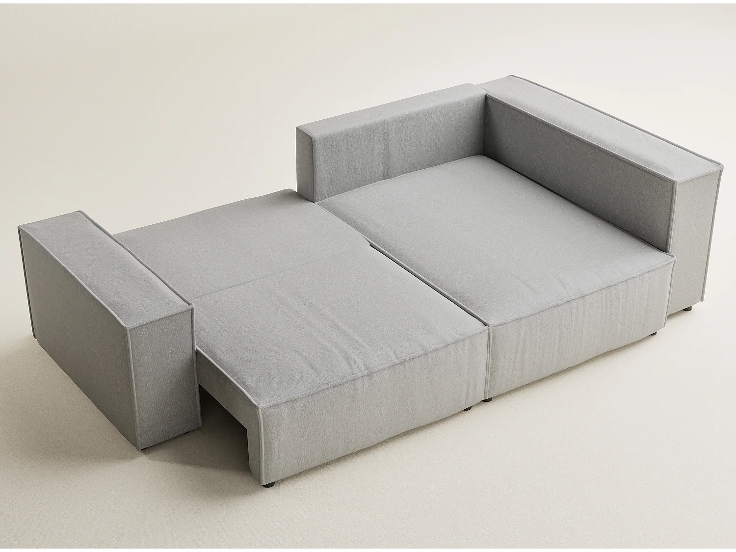 Canapé d'angle droit avec fonction lit en tissu tressé beige gris TONGA