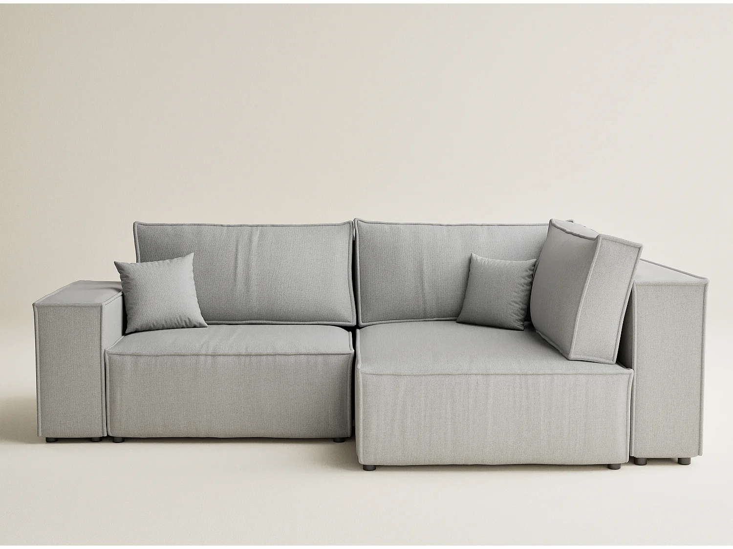 Canapé d'angle droit avec fonction lit en tissu tressé beige gris TONGA