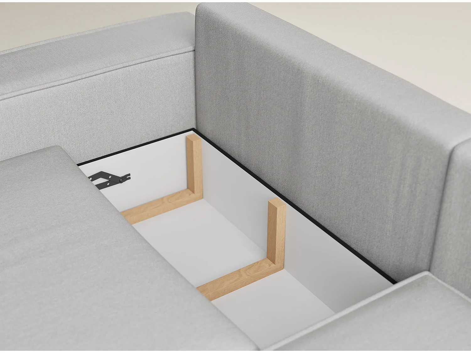 Canapé d'angle droit avec fonction lit en tissu tressé beige gris TONGA