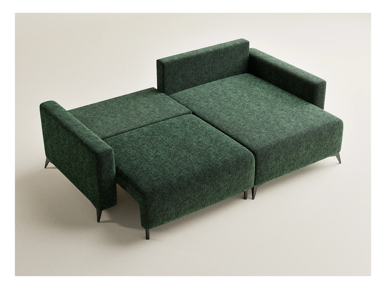 Canapé d'angle droit avec fonction lit en tissu chenille vert foncé LEON