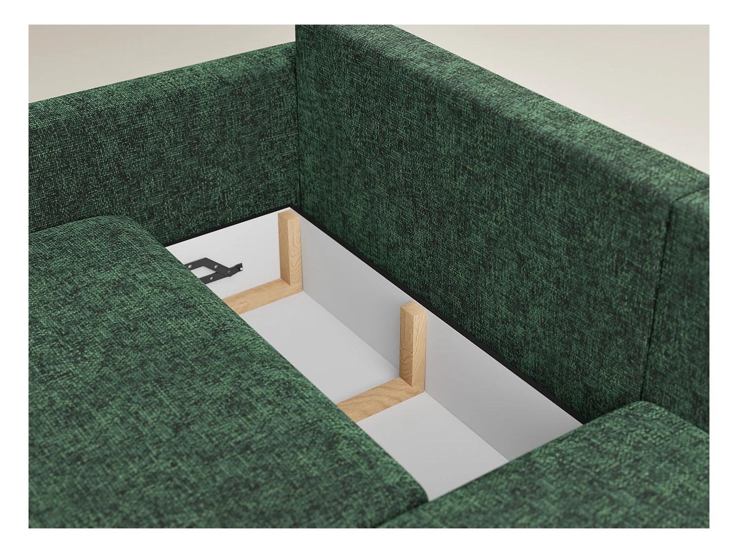 Canapé d'angle droit avec fonction lit en tissu chenille vert foncé LEON