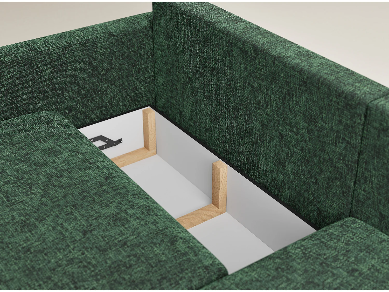 Canapé d'angle droit avec fonction lit en tissu chenille vert foncé LEON