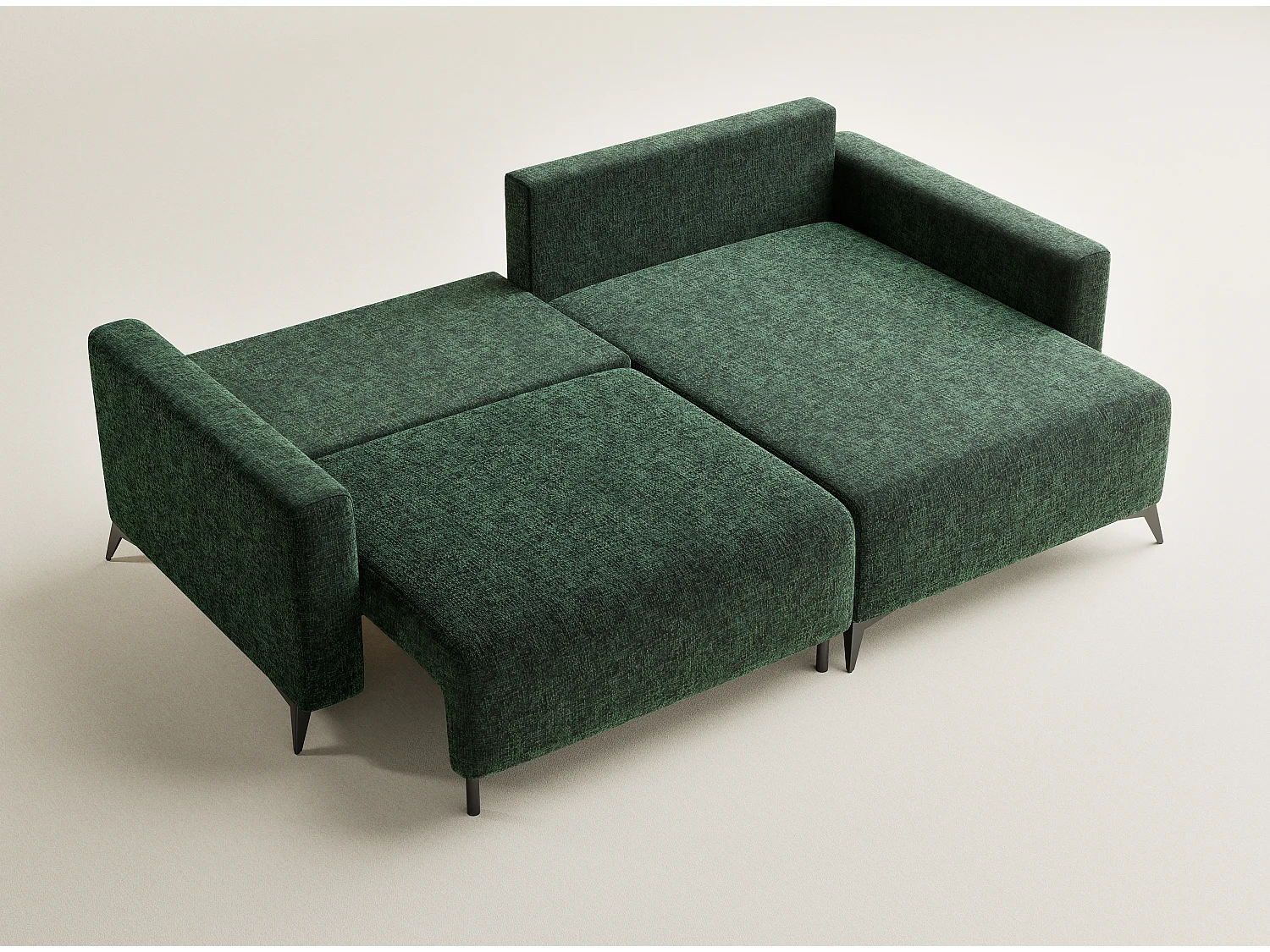 Canapé d'angle droit avec fonction lit en tissu chenille vert foncé LEON