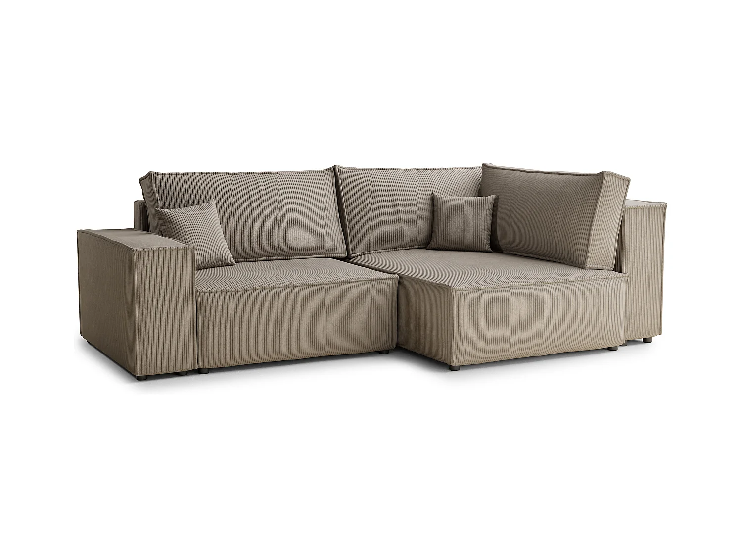 Canapé d'angle droit avec fonction lit en velours beige foncé TONGA