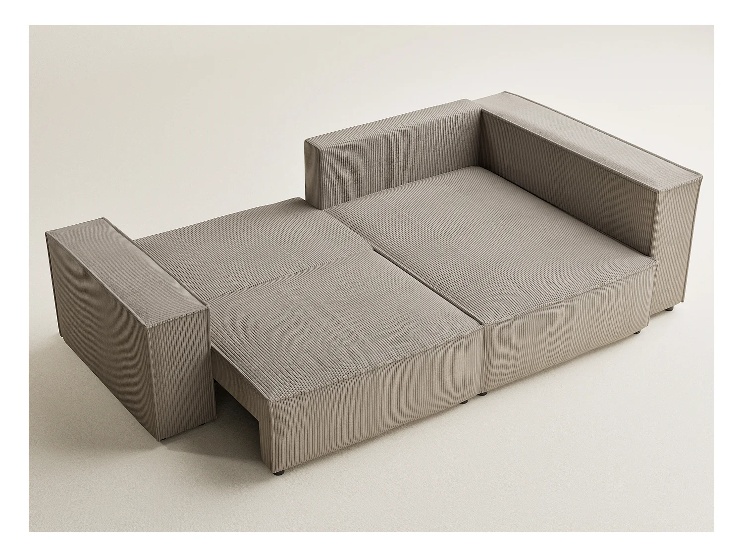 Canapé d'angle droit avec fonction lit en velours beige foncé TONGA