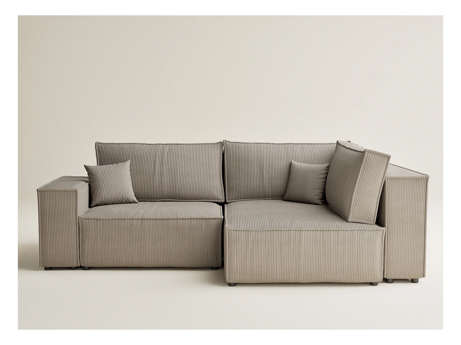 Canapé d'angle droit avec fonction lit en velours beige foncé TONGA