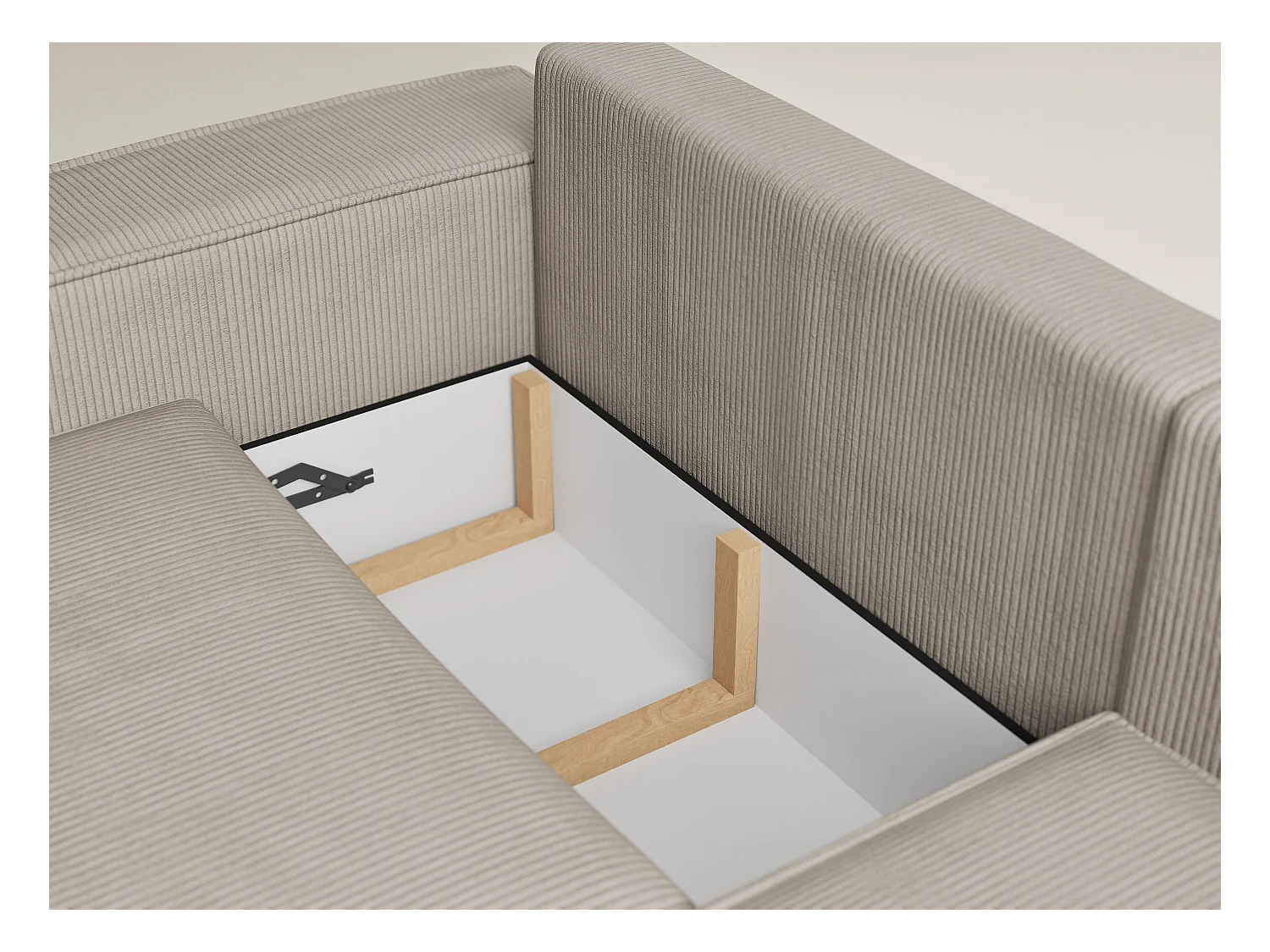 Canapé d'angle droit avec fonction lit en velours beige foncé TONGA