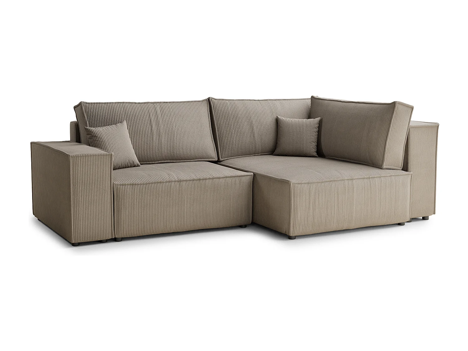 Canapé d'angle droit avec fonction lit en velours beige foncé TONGA