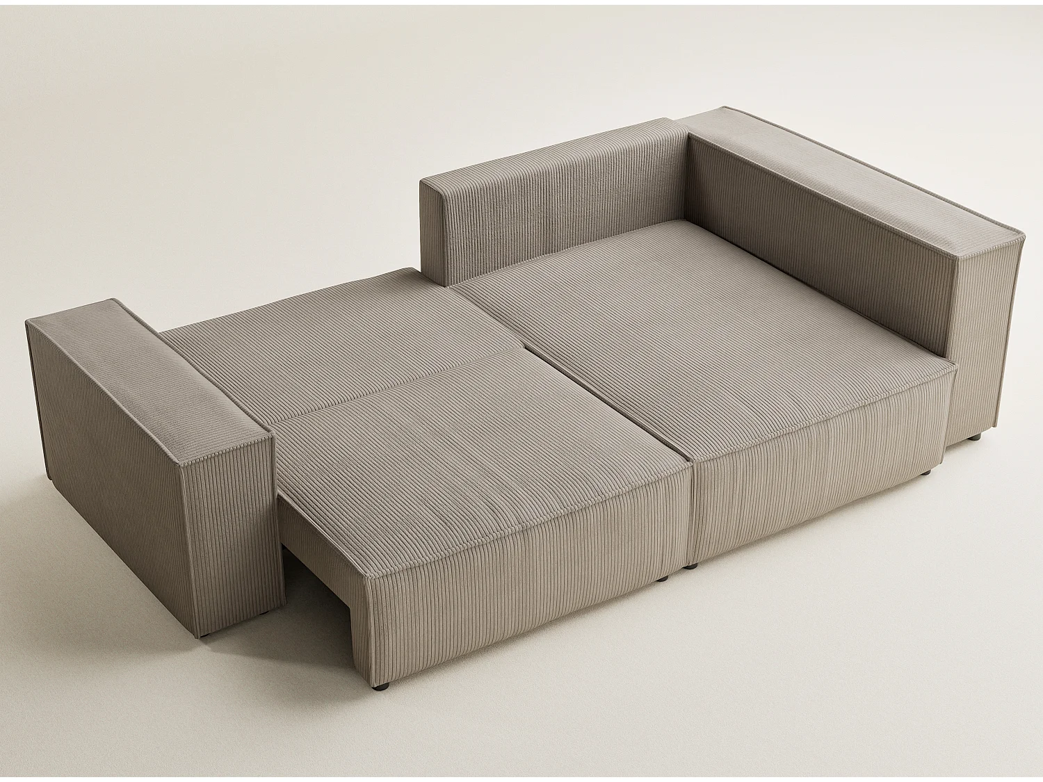 Canapé d'angle droit avec fonction lit en velours beige foncé TONGA