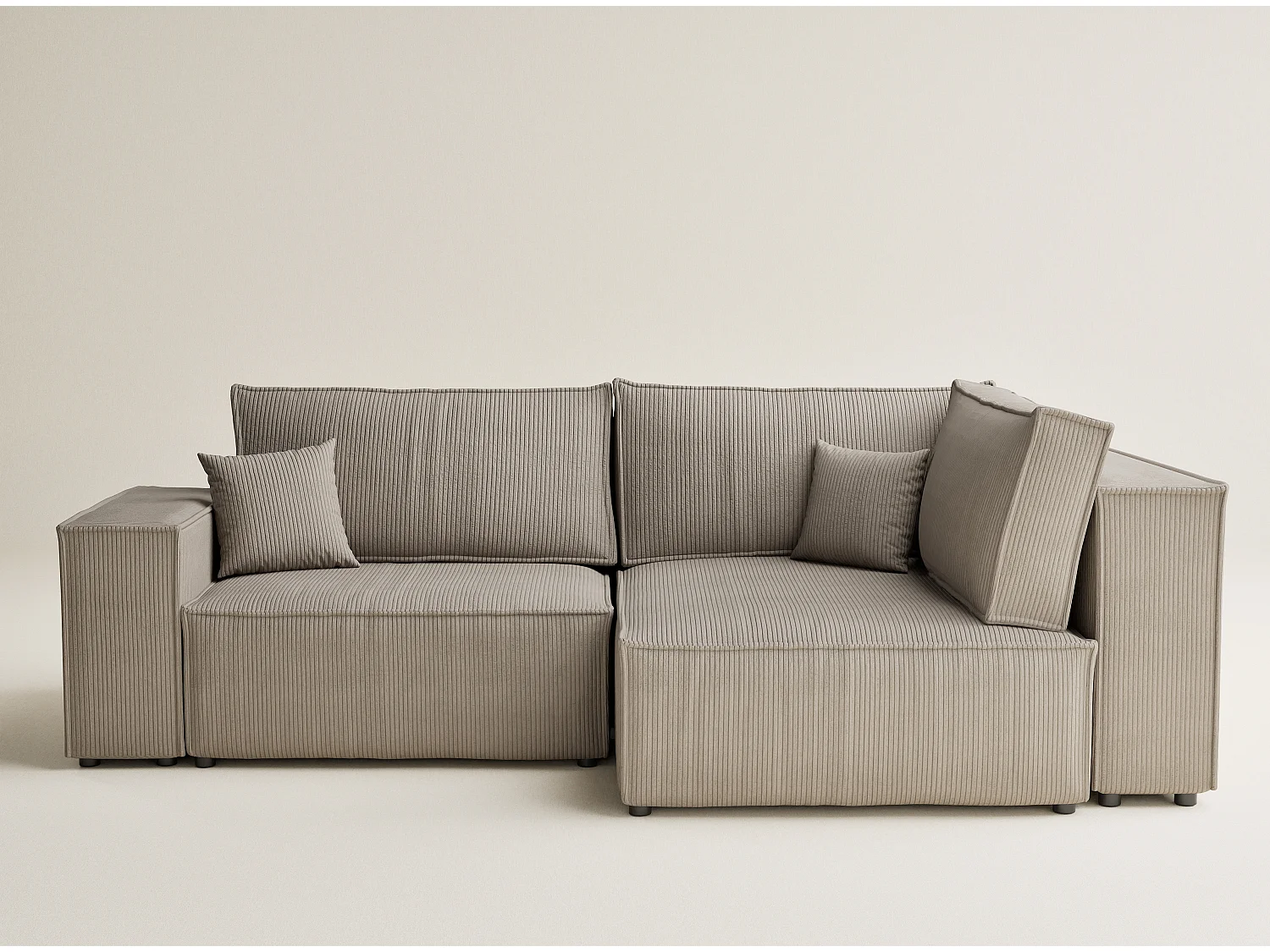 Canapé d'angle droit avec fonction lit en velours beige foncé TONGA