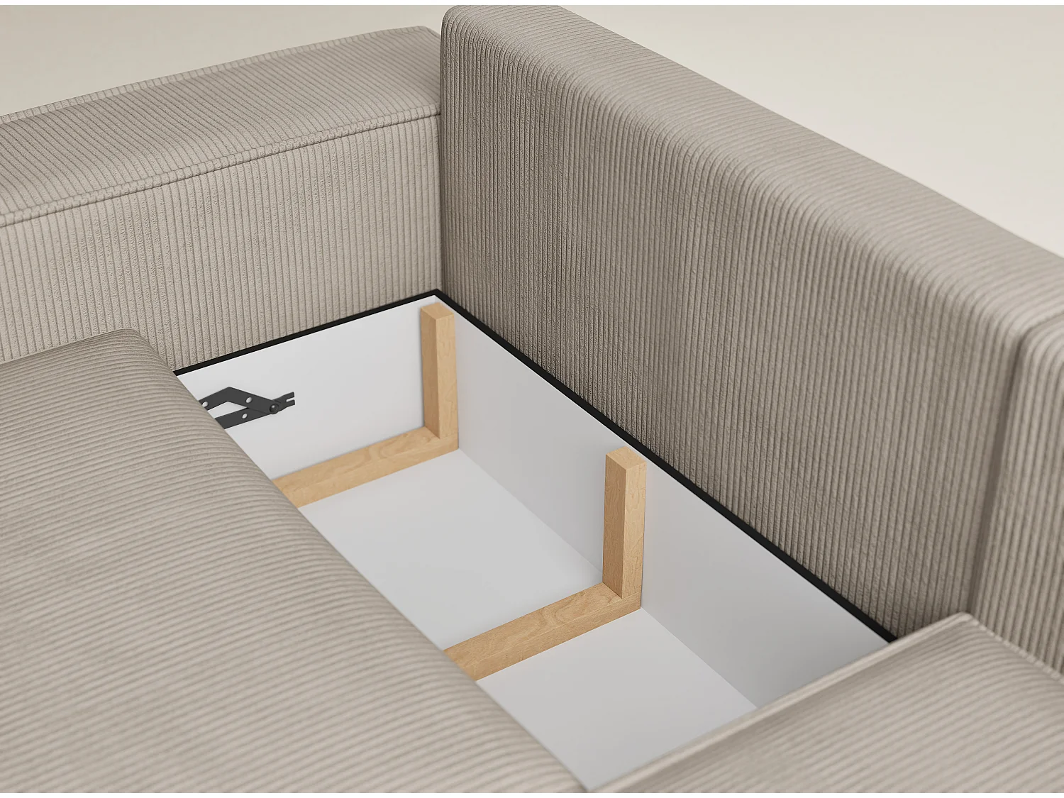 Canapé d'angle droit avec fonction lit en velours beige foncé TONGA