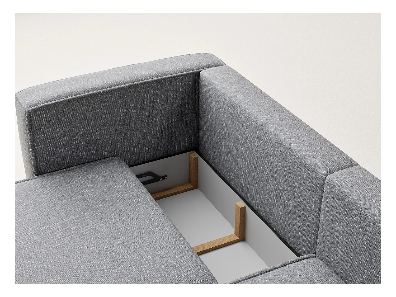 Canapé d'angle droit avec fonction lit en tissu tressé gris VELTO