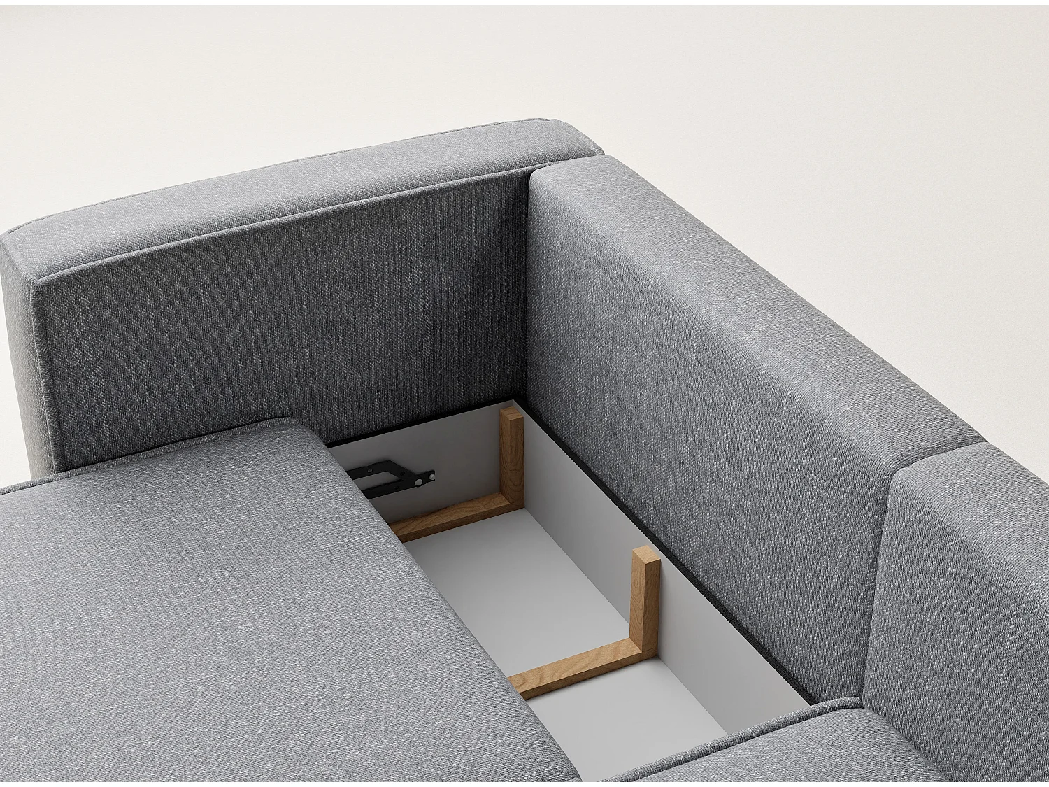 Canapé d'angle droit avec fonction lit en tissu tressé gris VELTO