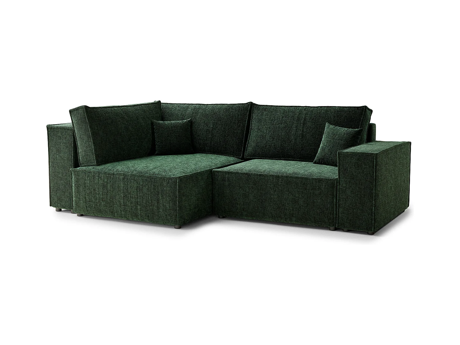 Canapé d'angle gauche avec fonction lit en tissu chenille vert foncé TONGA