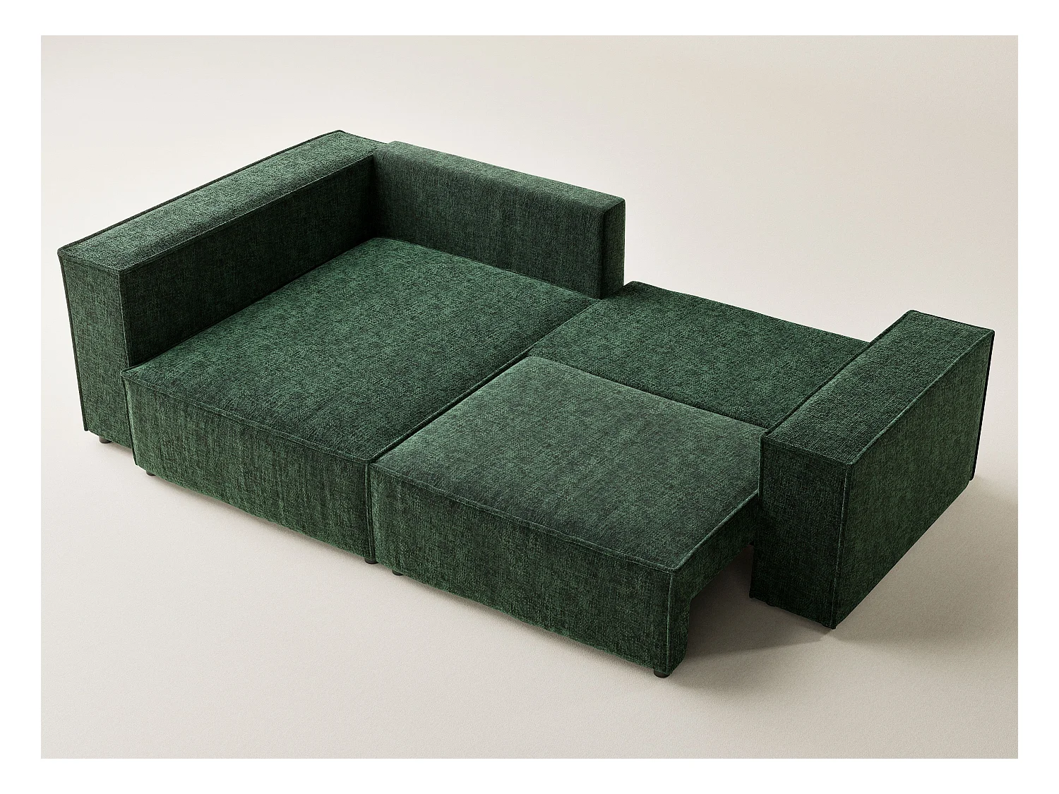 Canapé d'angle gauche avec fonction lit en tissu chenille vert foncé TONGA