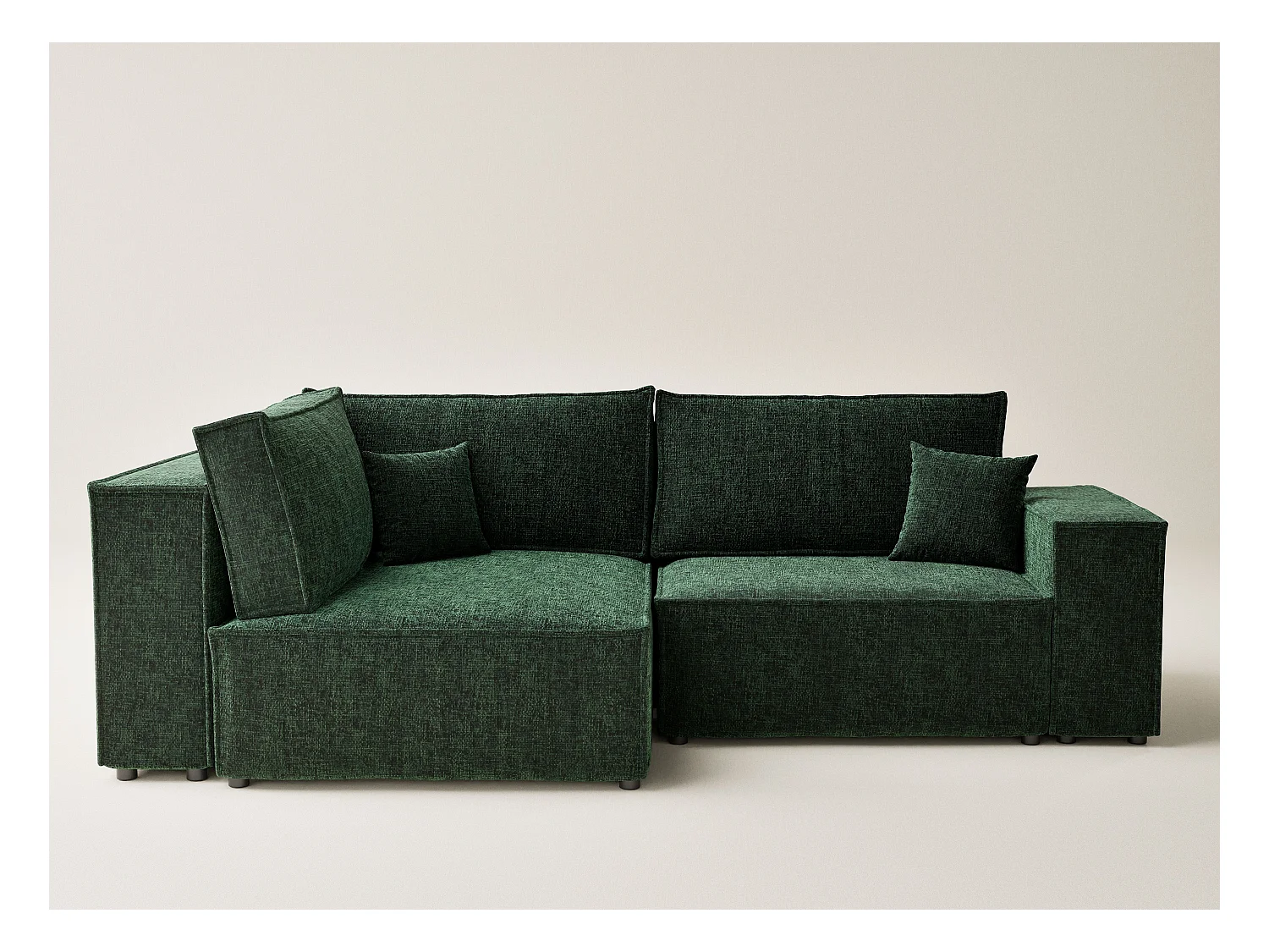 Canapé d'angle gauche avec fonction lit en tissu chenille vert foncé TONGA