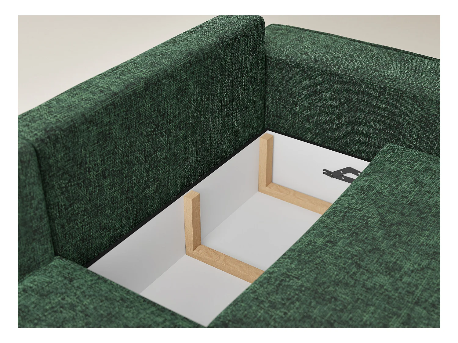 Canapé d'angle gauche avec fonction lit en tissu chenille vert foncé TONGA