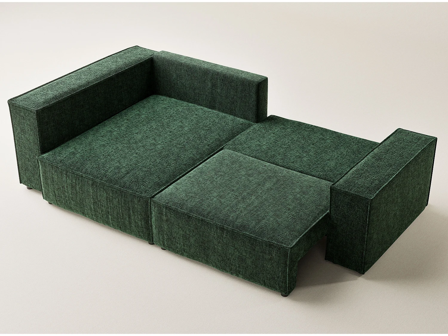Canapé d'angle gauche avec fonction lit en tissu chenille vert foncé TONGA