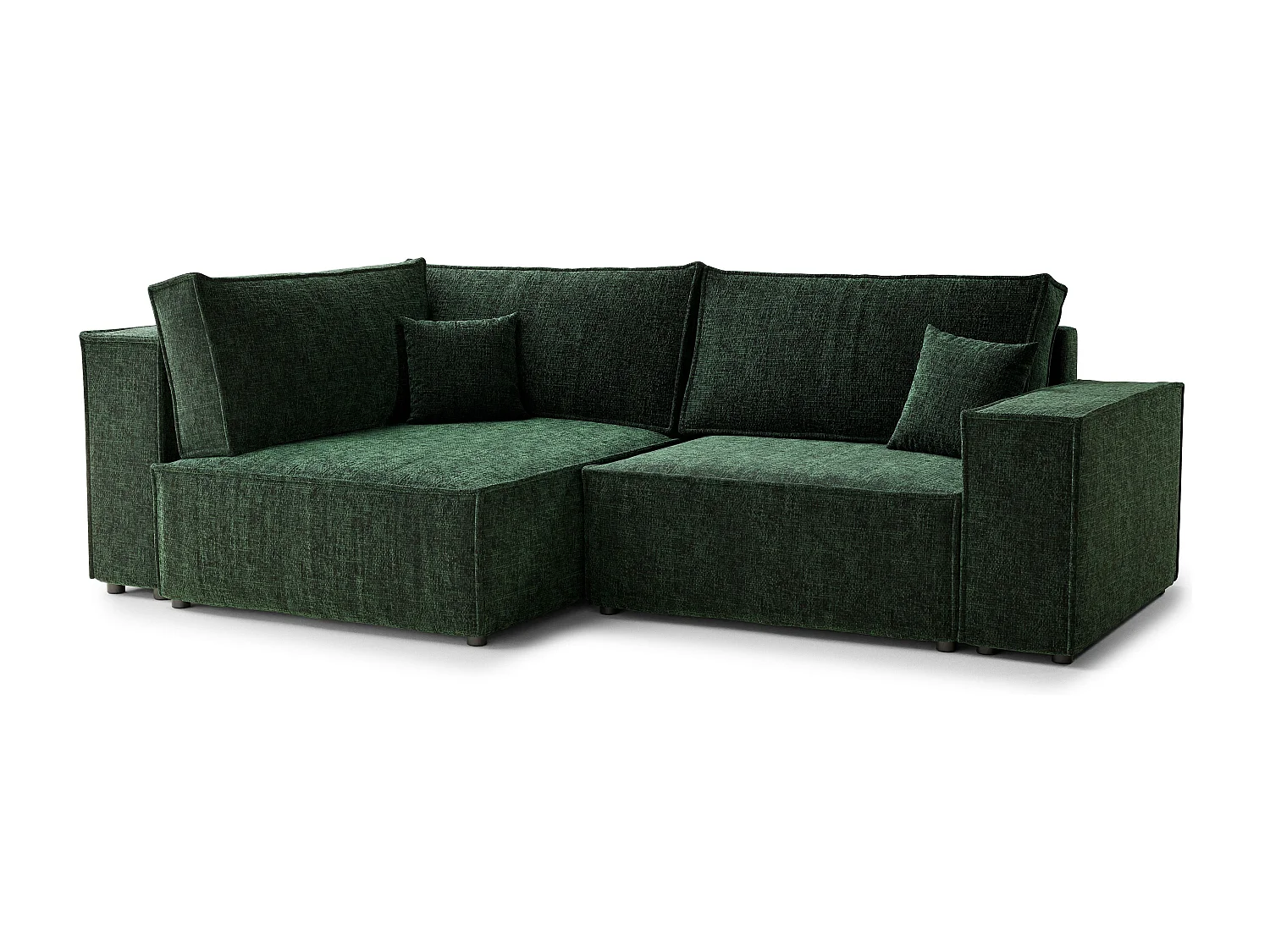 Canapé d'angle gauche avec fonction lit en tissu chenille vert foncé TONGA
