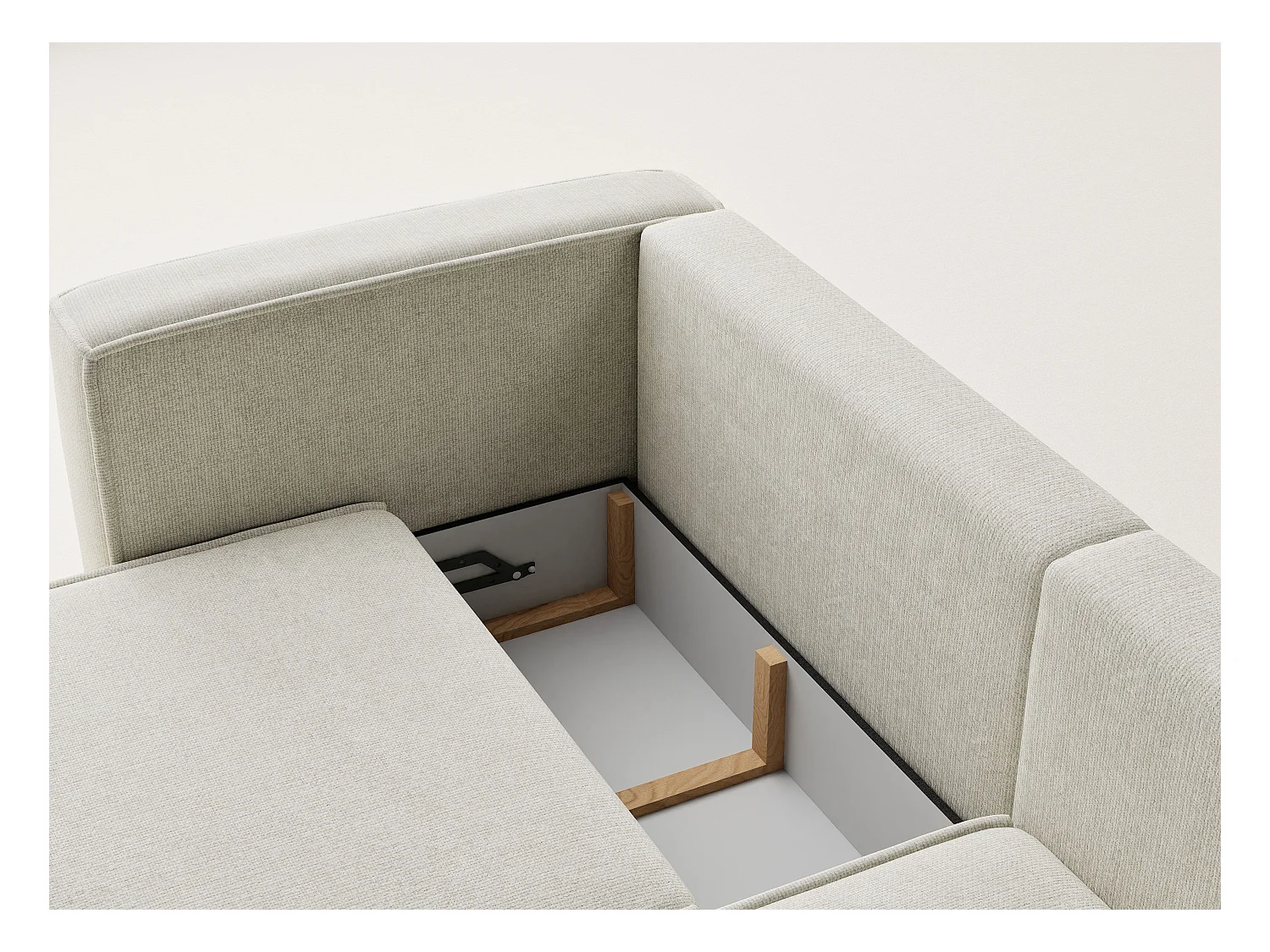 Canapé d'angle droit avec fonction lit en tissu chenille creme VELTO