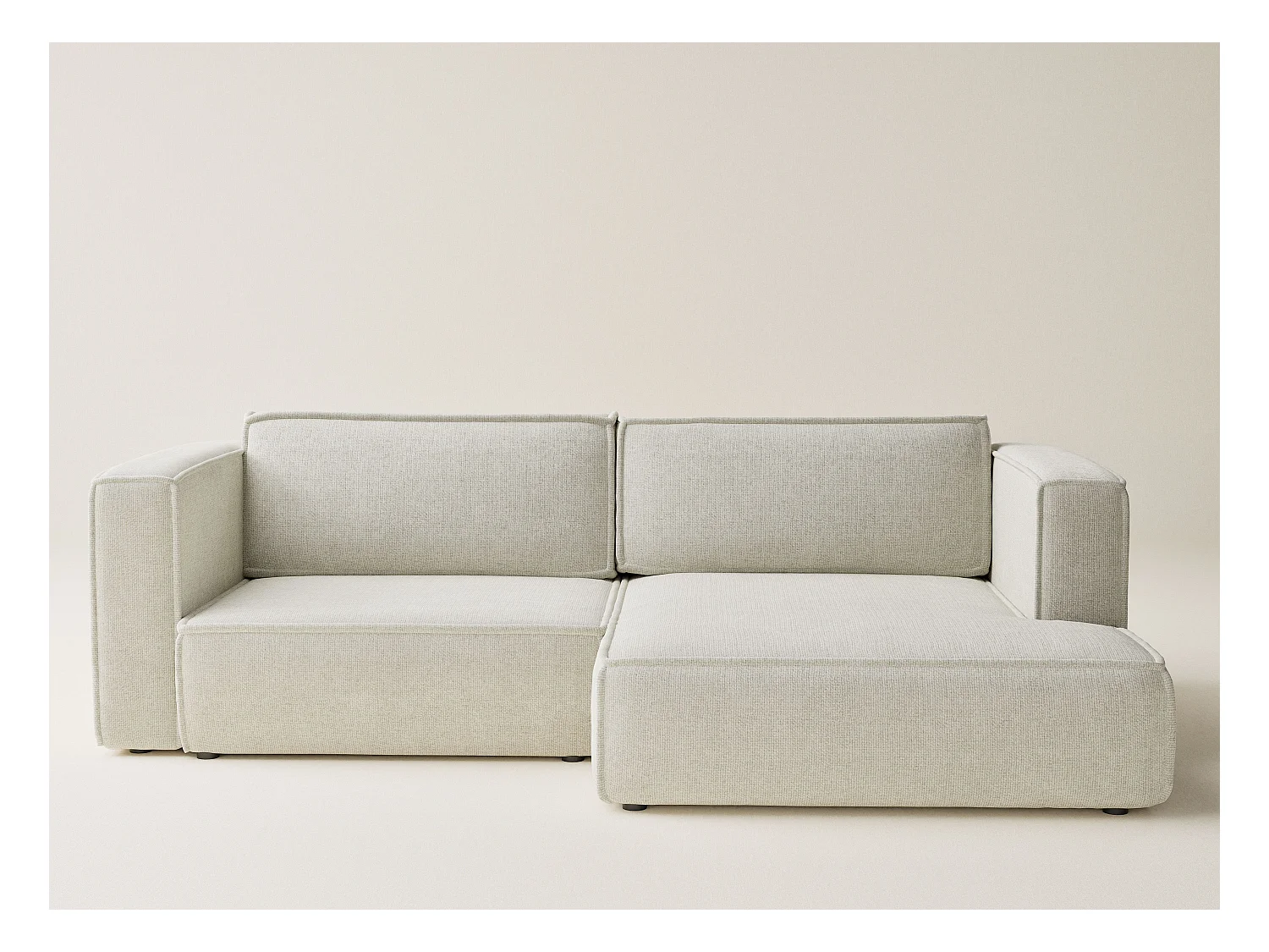 Canapé d'angle droit avec fonction lit en tissu chenille creme VELTO