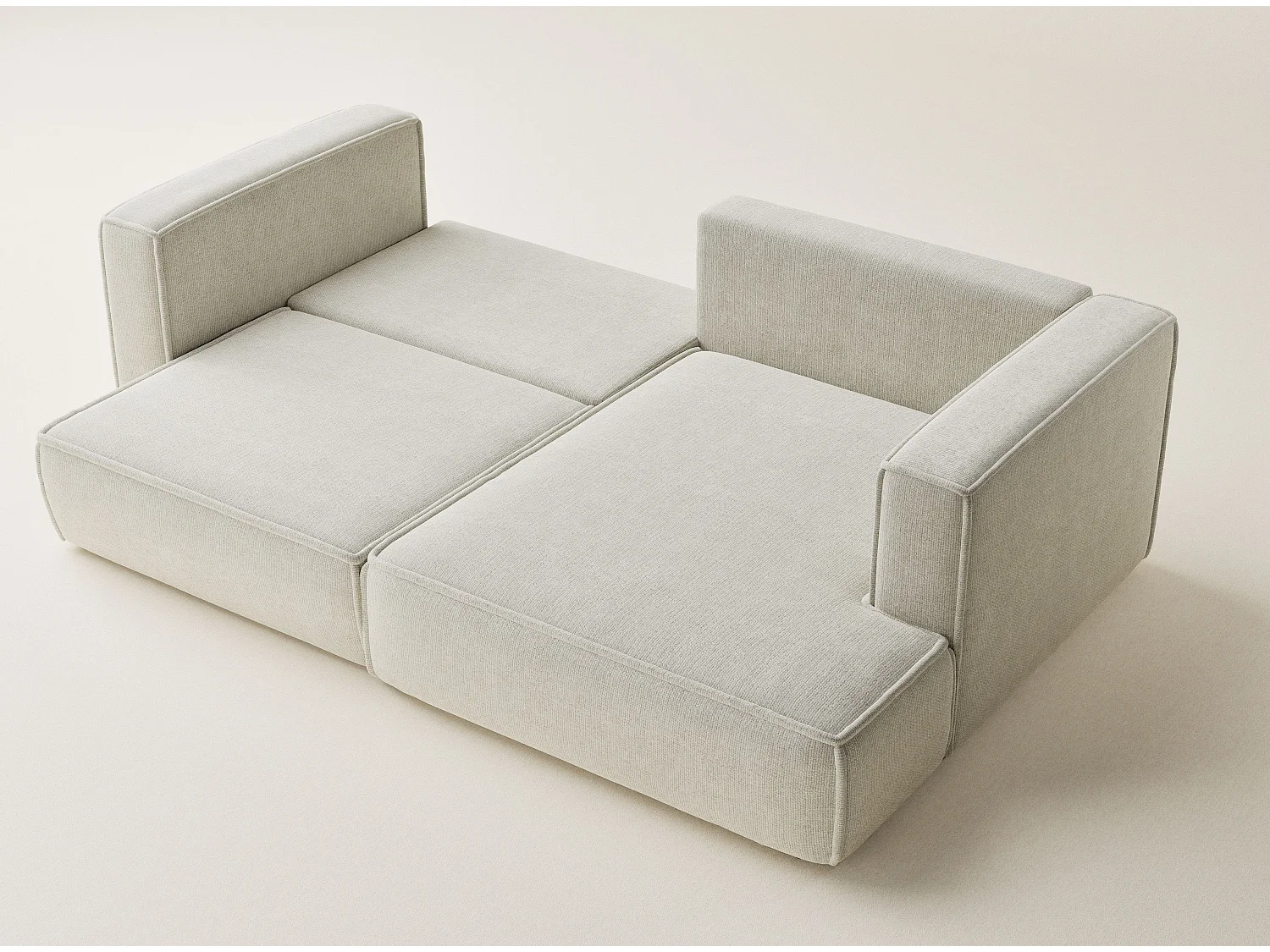 Canapé d'angle droit avec fonction lit en tissu chenille creme VELTO