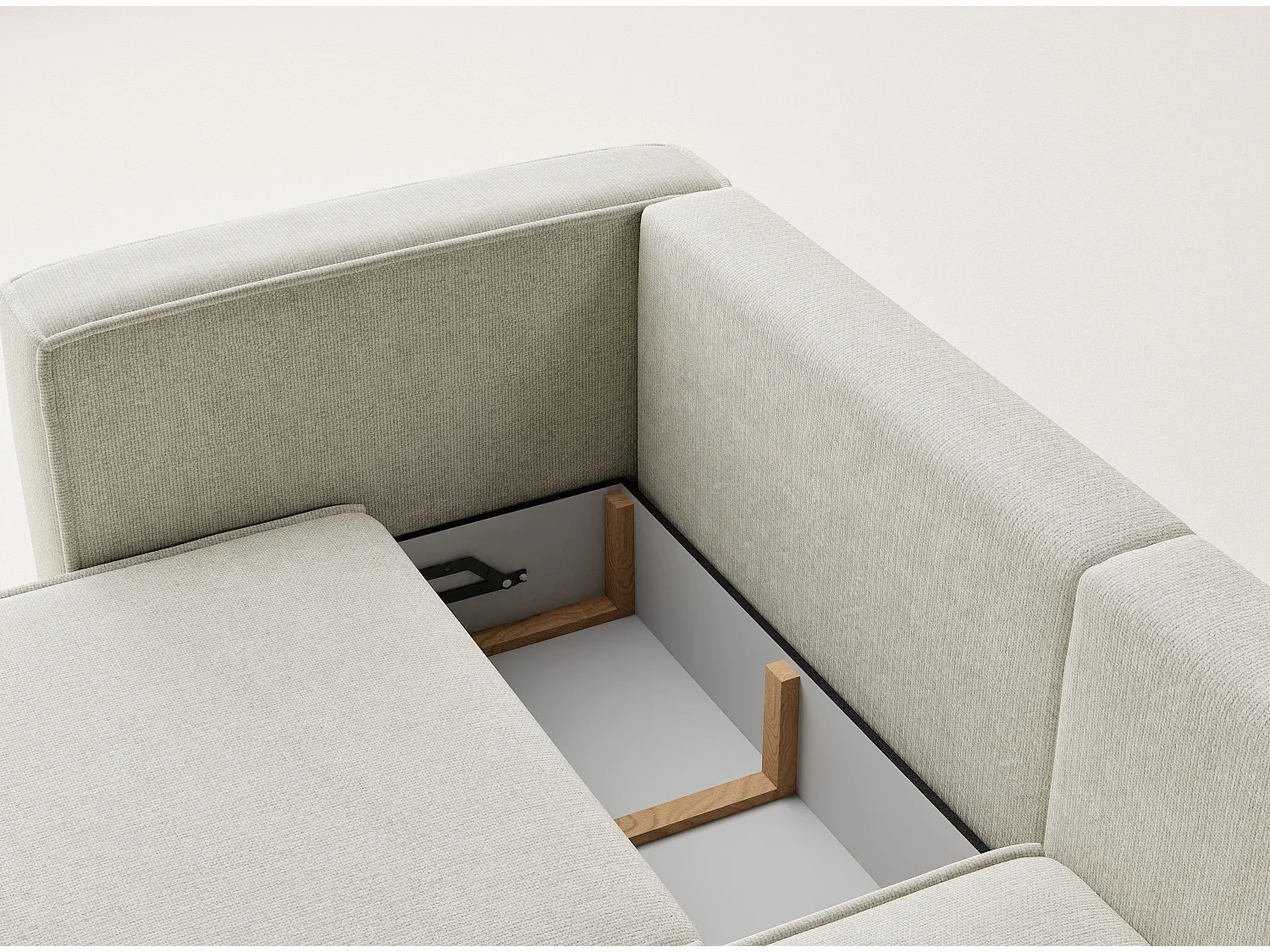 Canapé d'angle droit avec fonction lit en tissu chenille creme VELTO