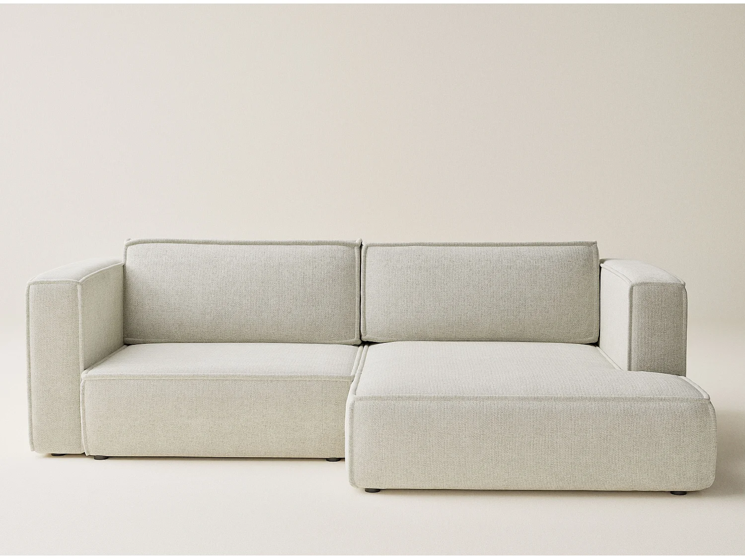 Canapé d'angle droit avec fonction lit en tissu chenille creme VELTO