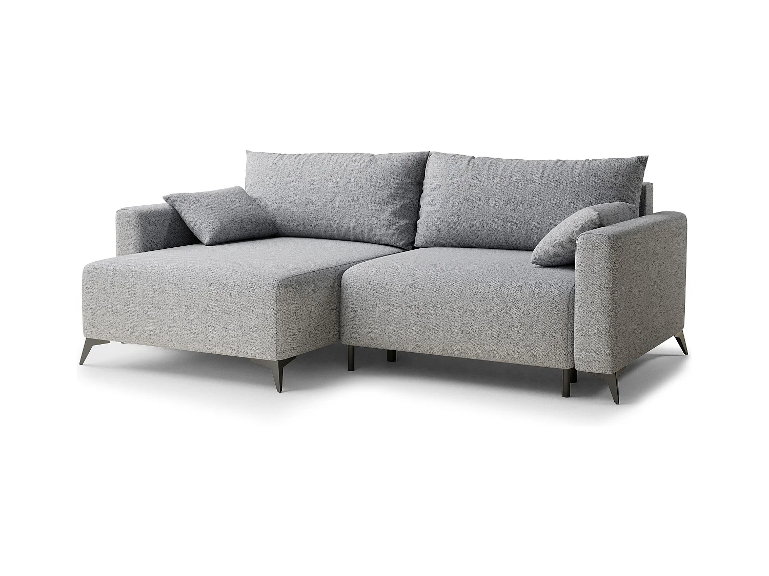 Canapé d'angle gauche avec fonction lit en tissu tressé gris clair LEON