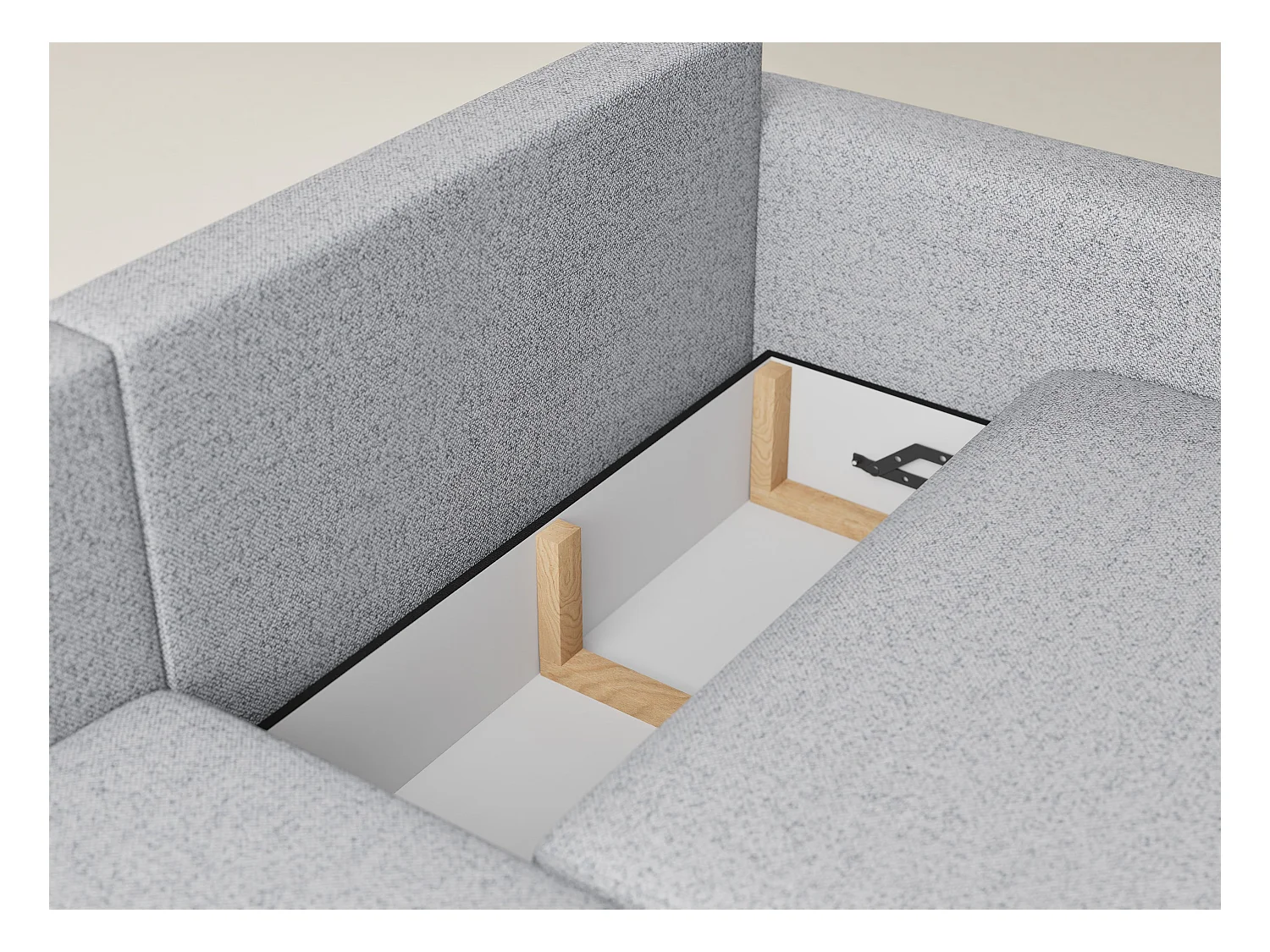 Canapé d'angle gauche avec fonction lit en tissu tressé gris clair LEON