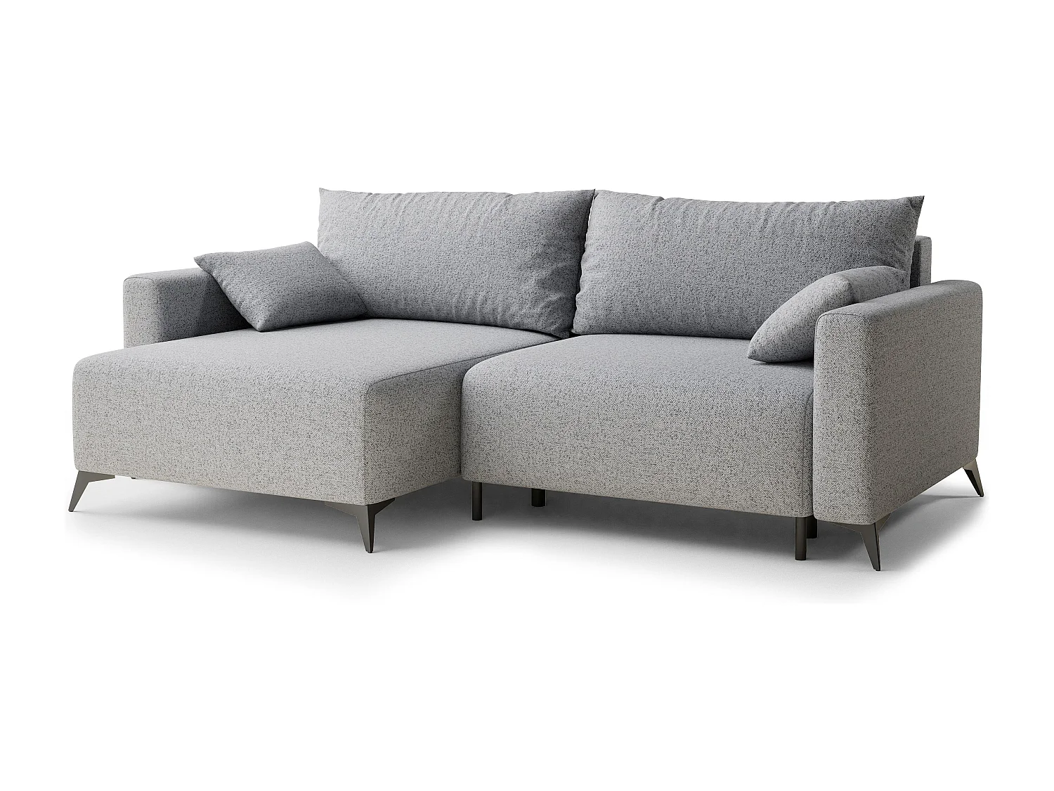 Canapé d'angle gauche avec fonction lit en tissu tressé gris clair LEON