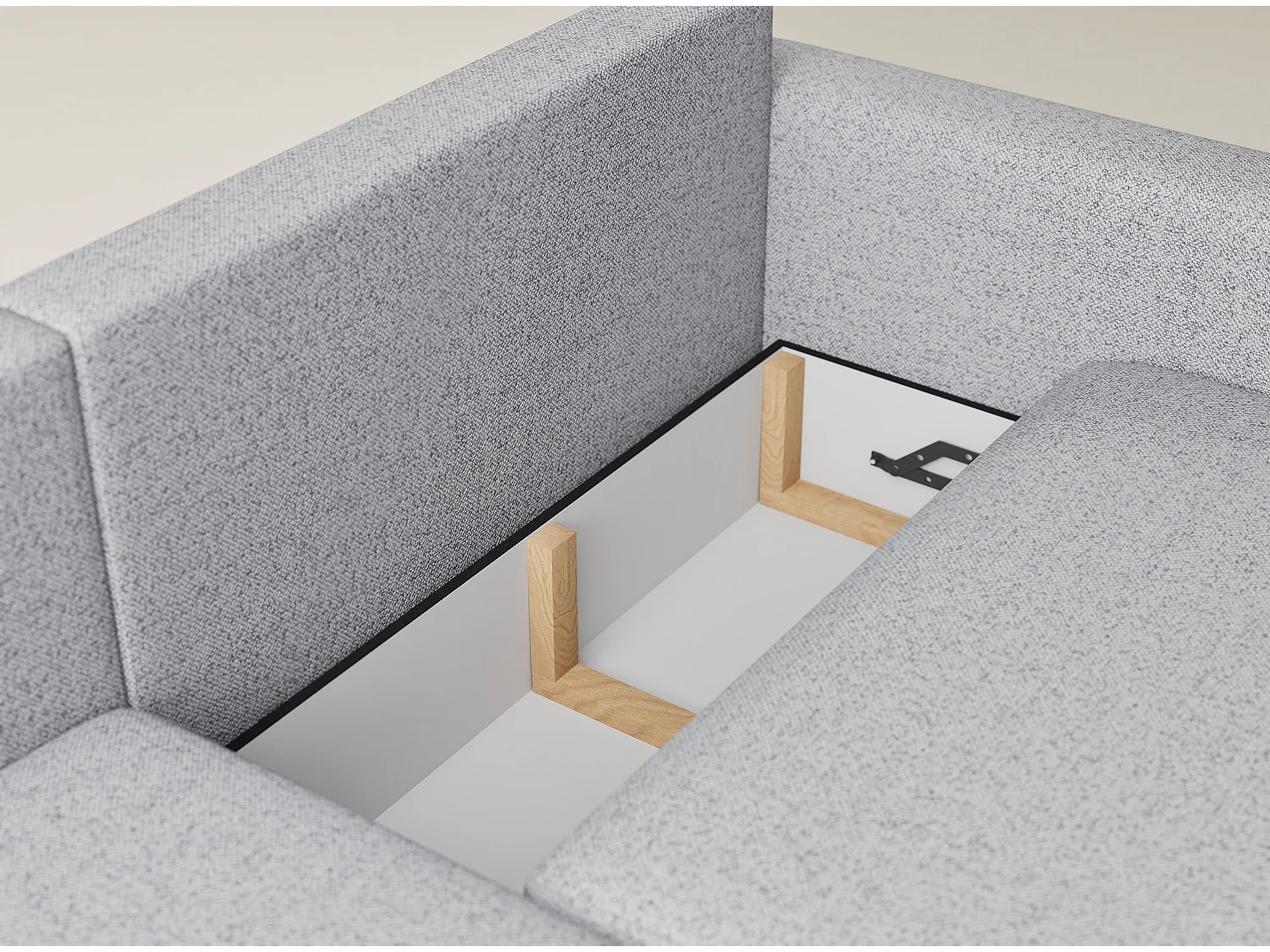 Canapé d'angle gauche avec fonction lit en tissu tressé gris clair LEON