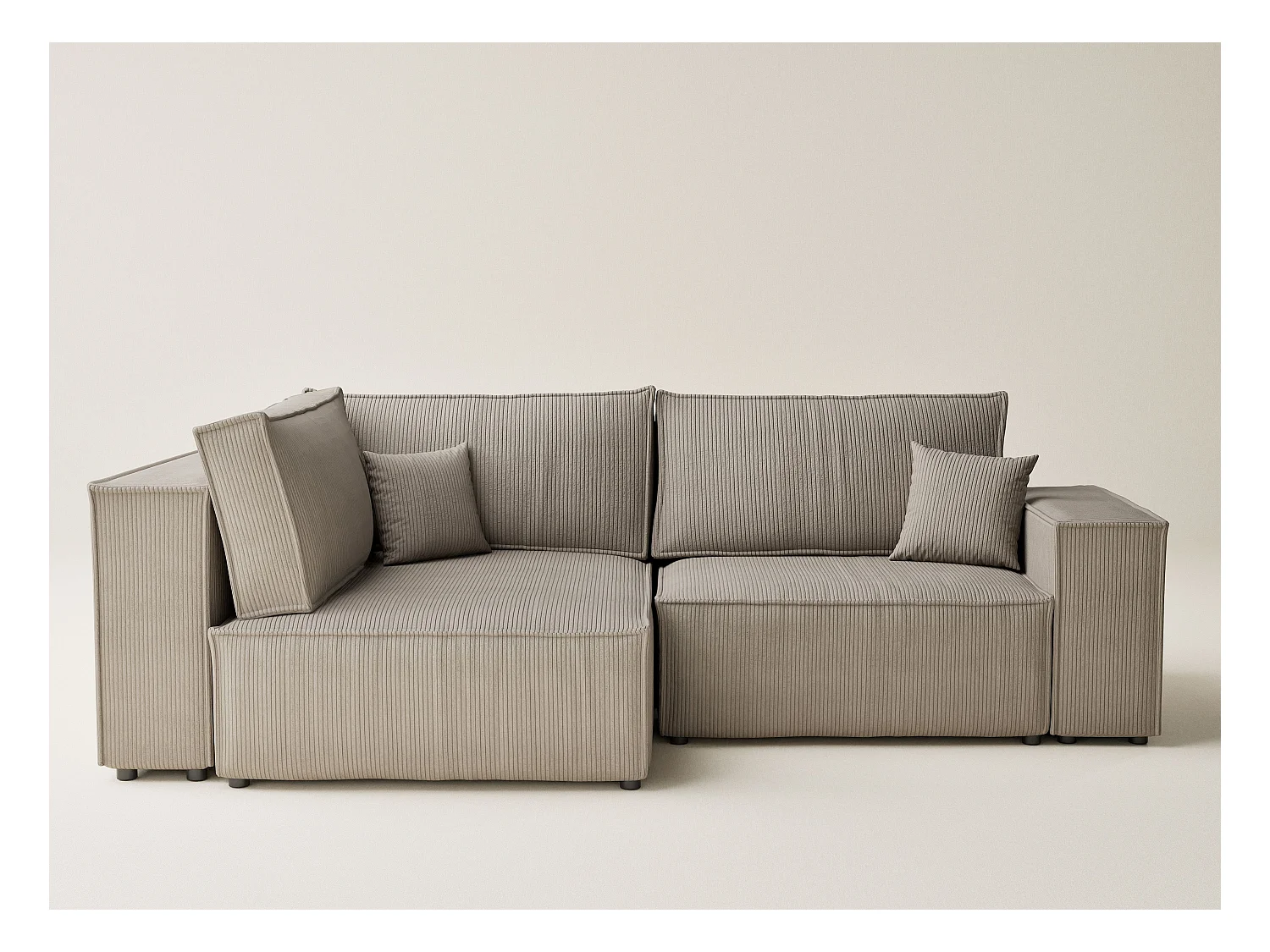 Canapé d'angle gauche avec fonction lit en velours beige foncé TONGA