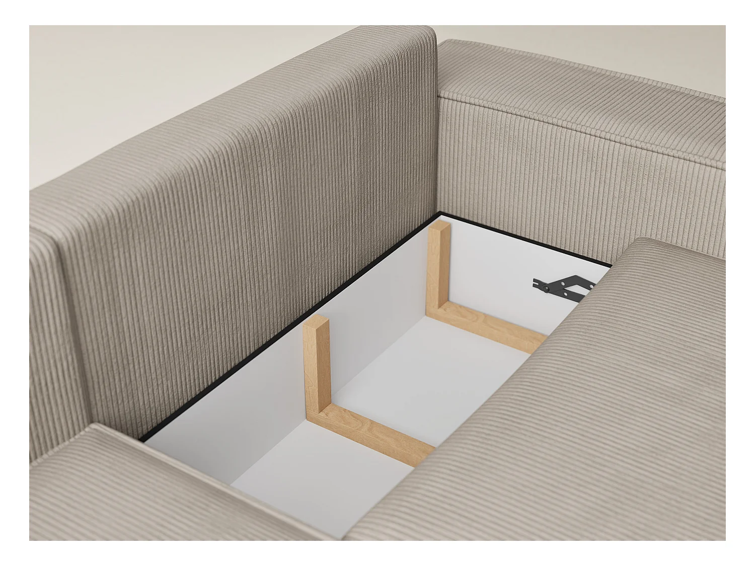 Canapé d'angle gauche avec fonction lit en velours beige foncé TONGA