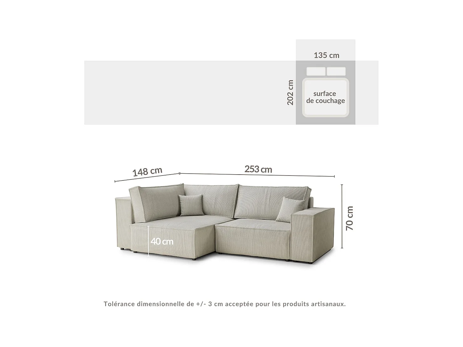 Canapé d'angle gauche avec fonction lit en velours beige foncé TONGA